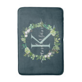 NAVY BLUE GRAY WREATH FOLIAGE WATERVERF MONOGRAM BADMAT (Voorkant Verticaal)