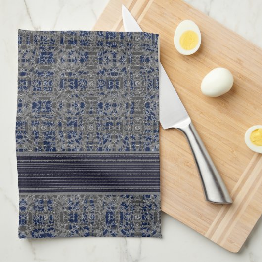 Navy Blue & Gray X's en O's Pattern Theedoek (Quarter Fold)