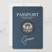 Navy Blue Greece Passport Save the Date Kaart (Voorkant)