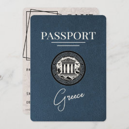 Navy Blue Greece Passport Save the Date Kaart