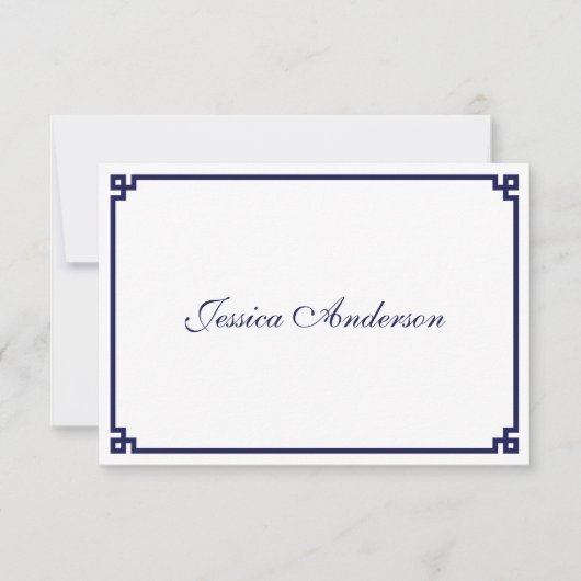 Navy Blue Greek Key Border bruiloft Place Card (Voorkant)