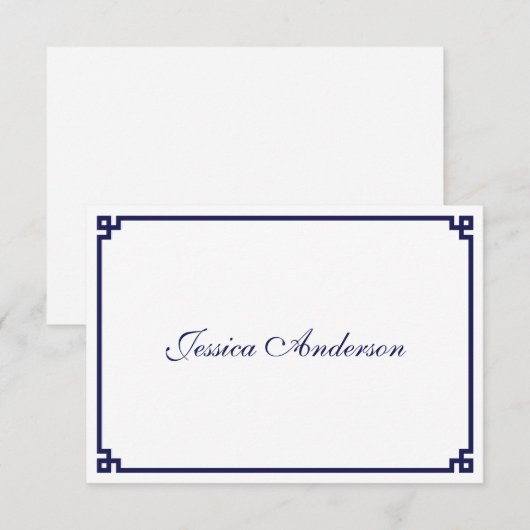 Navy Blue Greek Key Border bruiloft Place Card (Voorkant / Achterkant)