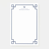 Navy Blue Greek Key Border Monogram gepersonalisee Post-it® Notes (Voorkant)