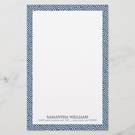 Navy Blue Greek Key Patroon Briefpapier (Voorkant)