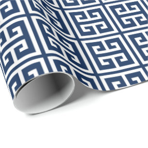 Navy Blue Greek Key Patroon Cadeaupapier