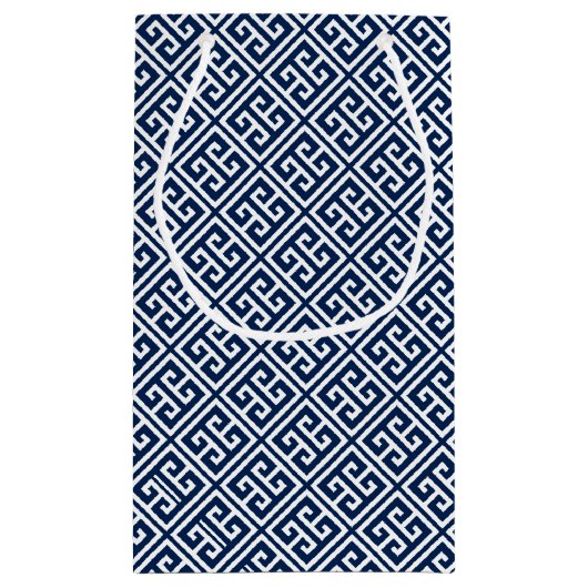 Navy Blue Greek Key Patroon Klein Cadeauzakje (Achterkant)