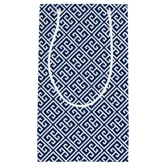 Navy Blue Greek Key Patroon Klein Cadeauzakje (Voorkant)