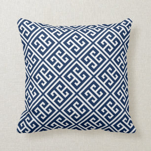 Navy Blue Greek Key Patroon Kussen