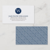 Navy Blue Greek Key Pattern Monogram Visitekaartje (Voorkant / Achterkant)