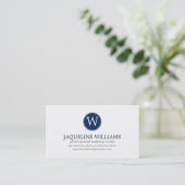 Navy Blue Greek Key Pattern Monogram Visitekaartje (Staand voorkant)