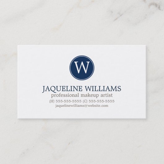 Navy Blue Greek Key Pattern Monogram Visitekaartje (Voorkant)