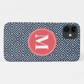 Navy Blue Greek Key Pattern Watermelon Monogram Case-Mate iPhone Case (Achterkant (horizontaal))