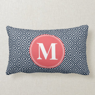 Navy Blue Greek Key Pattern Watermelon Monogram Kussen