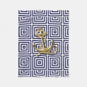 Navy Blue greek patroon preppy nautical Anchor Fleece Deken