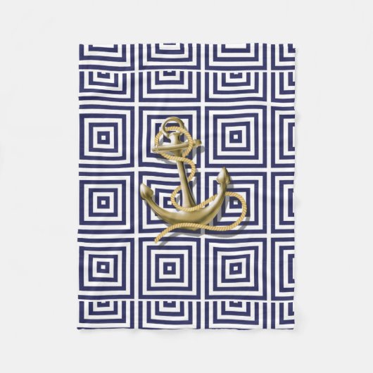 Navy Blue greek patroon preppy nautical Anchor Fleece Deken (Voorkant)