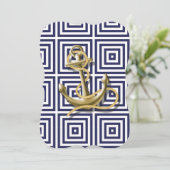 Navy Blue greek patroon preppy nautical Anchor Kaart (Staand voorkant)