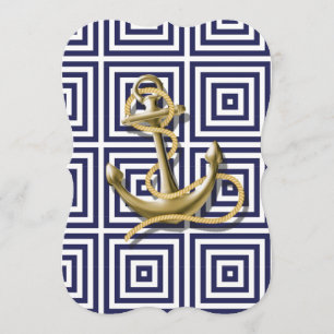 Navy Blue greek patroon preppy nautical Anchor Kaart