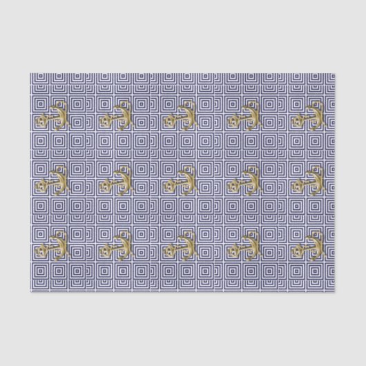 Navy Blue greek patroon preppy nautical Anchor Tissuepapier (Voorkant)