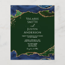 Navy Blue & Green Agate Wedding Flyer