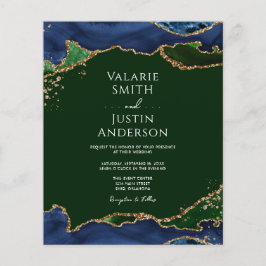 Navy Blue & Green Agate Wedding Flyer