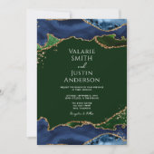 Navy Blue & Green Agate Wedding Kaart (Voorkant)