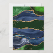 Navy Blue & Green Agate Wedding Kaart (Achterkant)