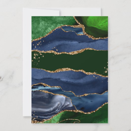 Navy Blue & Green Agate Wedding Kaart (Achterkant)