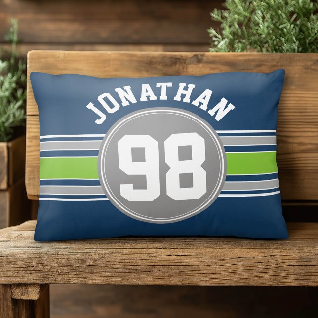 Navy blue Green Auto Racing Stripes Name Number Accent Kussen (Custom Pillow)