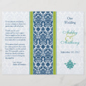Navy Blue, Green, Blauwgroen Damask Wedding Progra (Voorkant)