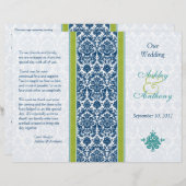 Navy Blue, Green, Blauwgroen Damask Wedding Progra (Voorkant / Achterkant)
