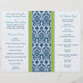 Navy Blue, Green, Blauwgroen Damask Wedding Progra (Achterkant)