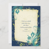 Navy Blue Green Blauwgroen Floral Wedding Invitati Kaart (Achterkant)