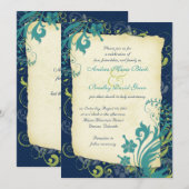 Navy Blue Green Blauwgroen Floral Wedding Invitati Kaart (Voorkant / Achterkant)