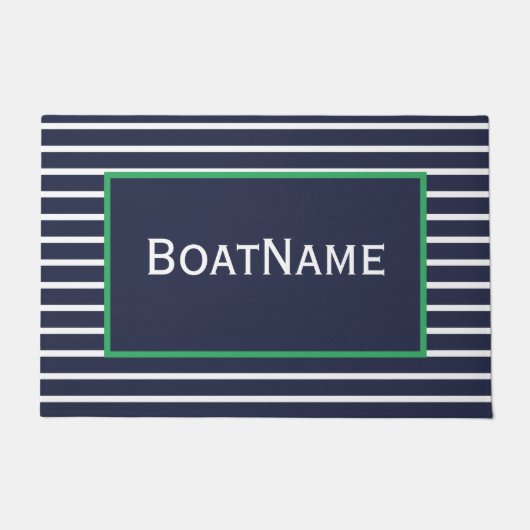 Navy Blue & Green Boat Name Doormat Deurmat (Voorkant)