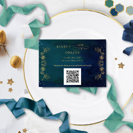 Navy, Blue, Green Celestial QR Code RSVP Weddensch Informatiekaartje