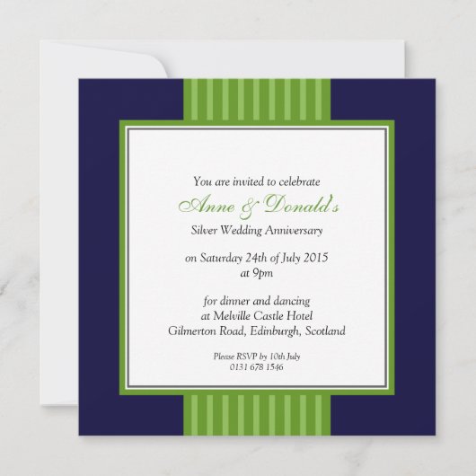 Navy Blue & Green Classy Jubileum Party Kaart (Voorkant)