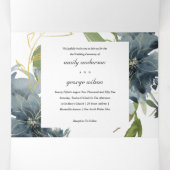 NAVY BLUE GREEN GOLD FLORAL WATERVERF WEDING DRIELUIK UITNODIGING (Binnenkant midden)