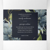 NAVY BLUE GREEN GOLD FLORAL WATERVERF WEDING DRIELUIK UITNODIGING (Binnenkant midden)