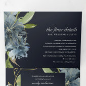 NAVY BLUE GREEN GOLD FLORAL WATERVERF WEDING DRIELUIK UITNODIGING (Binnenzijde eerst)