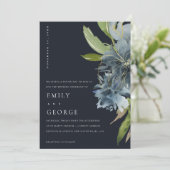 NAVY BLUE GREEN GOLD FLORAL WEDDING INVITE BEDANKKAART (Staand voorkant)