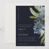 NAVY BLUE GREEN GOLD FLORAL WEDDING INVITE BEDANKKAART (Voorkant / Achterkant)
