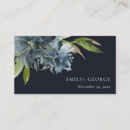NAVY BLUE GREEN GOLD FLORAL WEDDING WEBSITE VISITEKAARTJE
