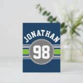 Navy blue Green Sports Jersey Stripes Name Number Briefkaart (Staand voorkant)