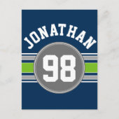 Navy blue Green Sports Jersey Stripes Name Number Briefkaart (Voorkant)