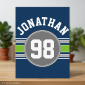 Navy blue Green Sports Jersey Stripes Name Number Briefkaart
