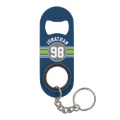 Navy blue Green Sports Jersey Stripes Name Number Mini Flessenopener (Achterkant)