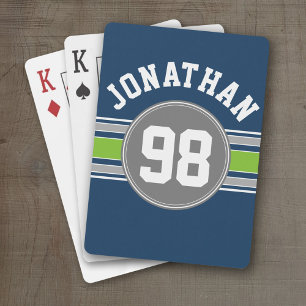 Navy blue Green Sports Jersey Stripes Name Number Pokerkaarten