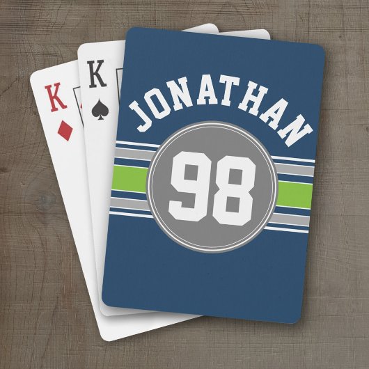Navy blue Green Sports Jersey Stripes Name Number Pokerkaarten
