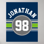 Navy blue Green Sports Jersey Stripes Name Number Poster (Voorkant)