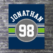 Navy blue Green Sports Jersey Stripes Name Number Poster